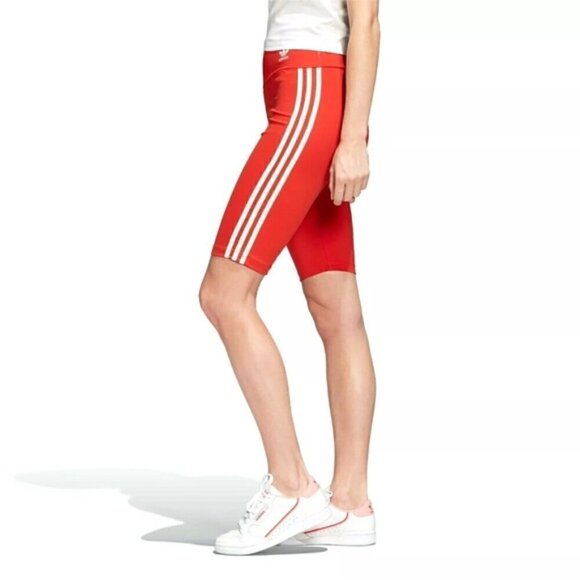 NWT Adidas Women Originals Long 3-Stripes BIKER SHORTS Lush Red/White size XS - Picture 2 of 10